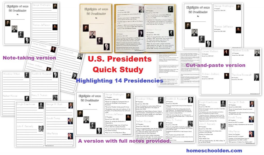 US Presidents Quick Study - Highlighting 14 Presidents